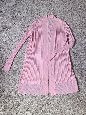 LOFT Blush Pink Ribbed Open-Front Cardigan